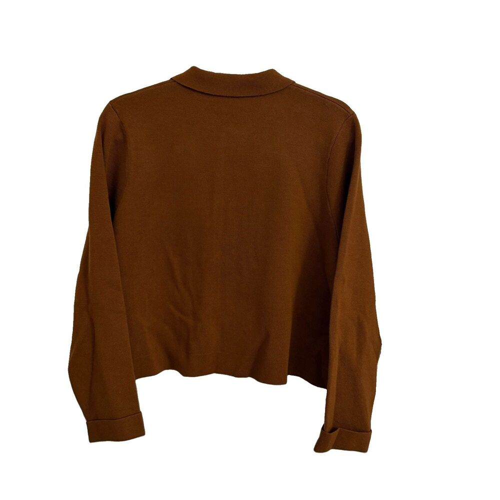 Sezane Betty Cardigan Large Hazelnut Brown Merino Wool Patch Pockets Sweater - Picture 6 of 10